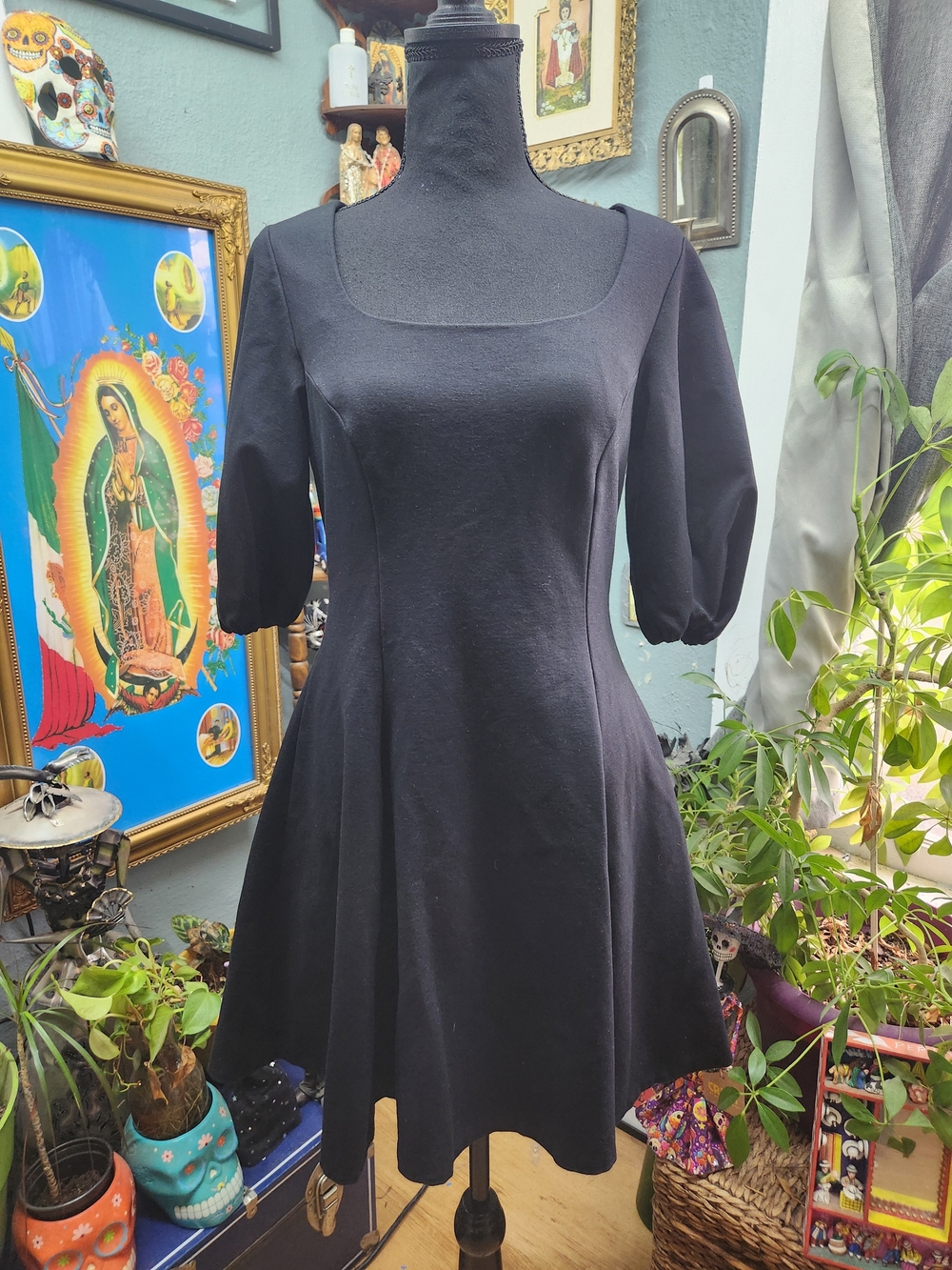kate spade Black Scoop-Neck Fit-and-Flare Dress